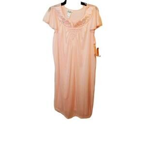 VTG Movie Star Womens Pink Embroidered Cap Sleeve Mid Nightgown SZ XL NOS USA